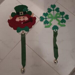 2 Homemade Plastic Canvas Needlepoint St Patricks Day Hanging Decorations